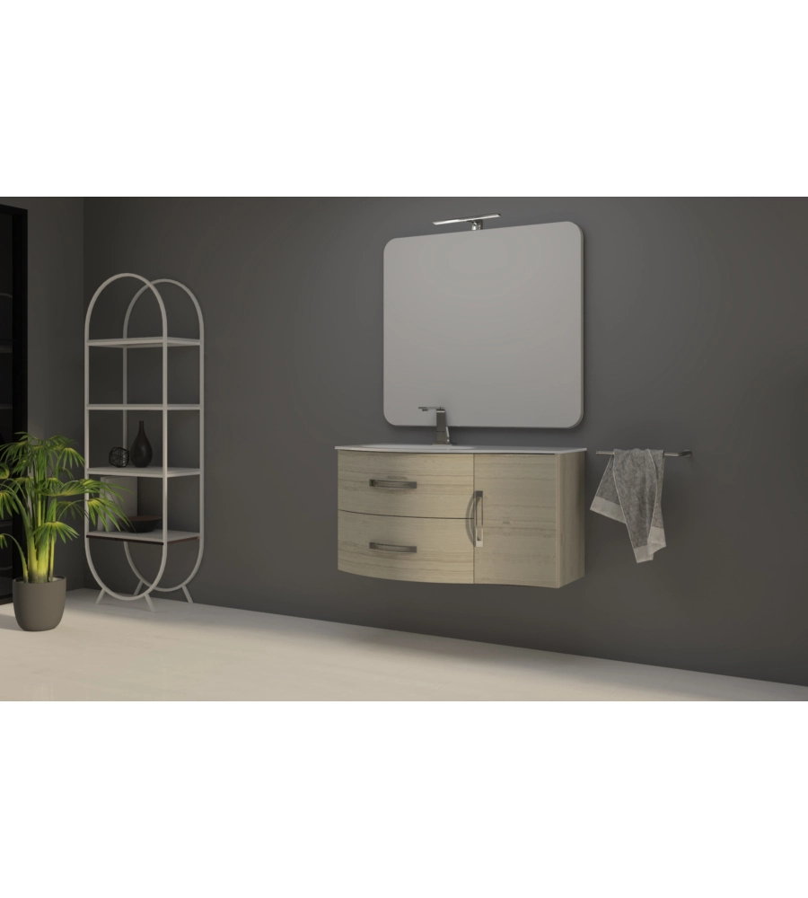 MOBILE BAGNO "BEST" ROVERE SBIANCATO CON SPECCHIO E LUCE LED, 104X52X55 CM